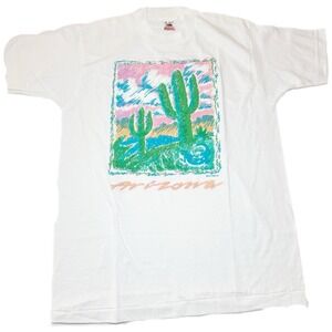 Vintage‎ Arizona Souvenir Desert Puff Print Tee 80s Pastel Cactus Graphic USA